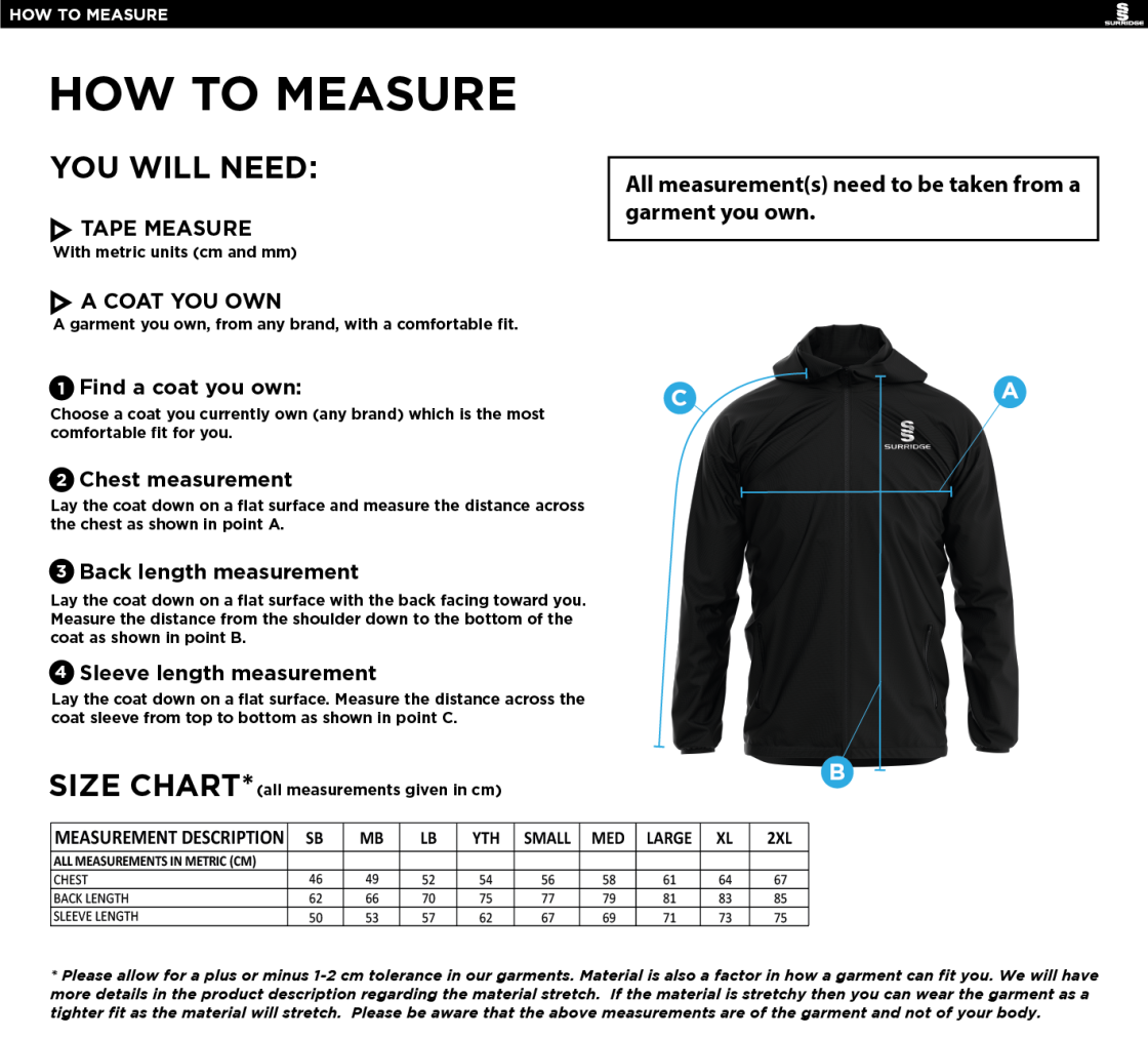Loughborough Recreational CC Dual Elite 1/4 Zip Hoody / Rain Jacket : Black - Size Guide