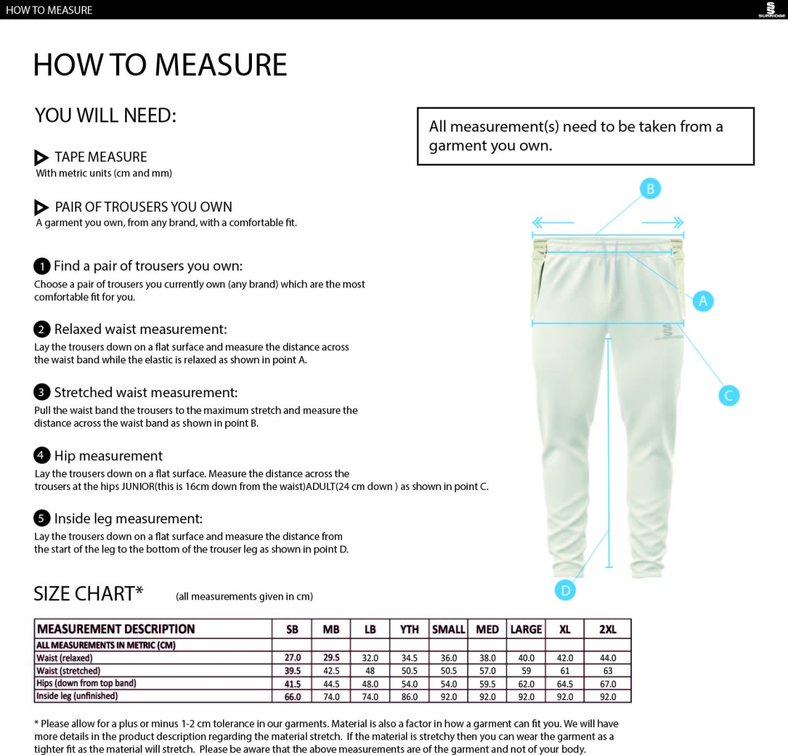 Loughborough Recreational CC - Blade Playing Pant - Size Guide