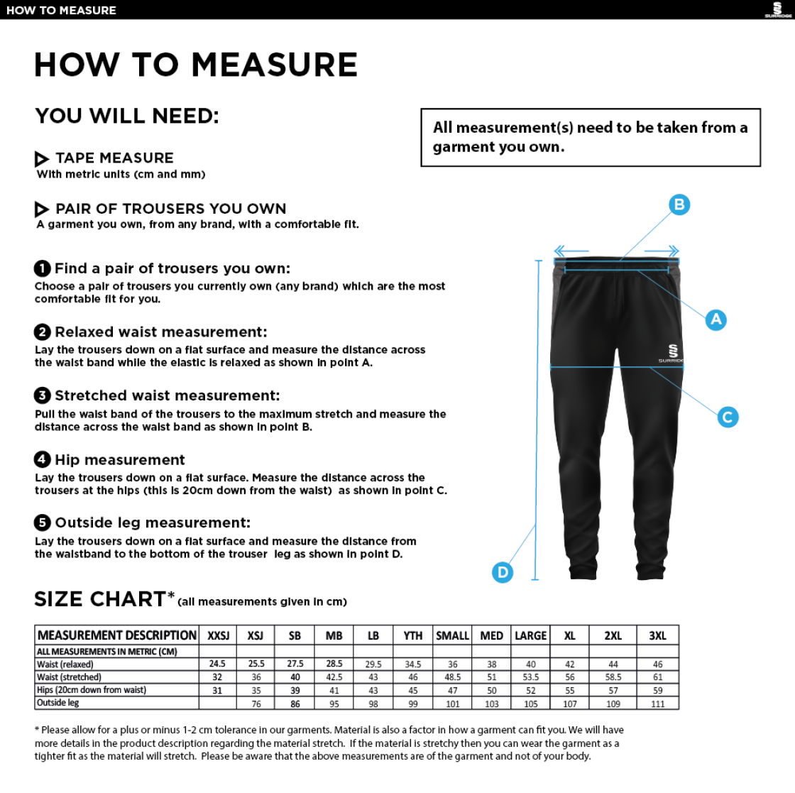 Loughborough Recreational CC - Tek Slim Pant - Size Guide