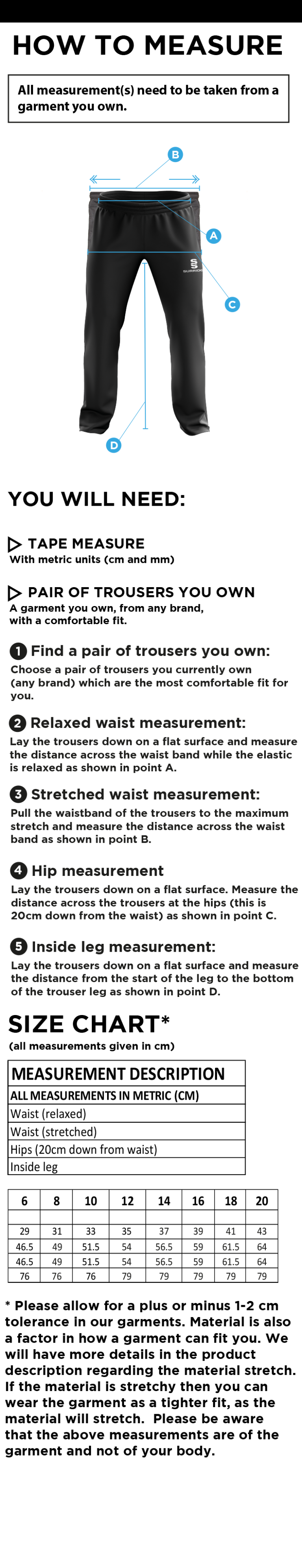 LOUGHBOROUGH RECREATIONAL CC Classic Tracksuit Pant 3/4 Zip Length Navy Female - Size Guide