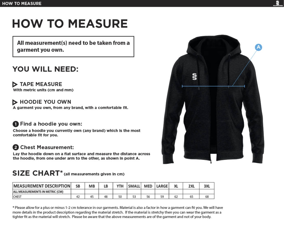 Loughborough Recreational CC - Dual Full Zip Hoody - Size Guide
