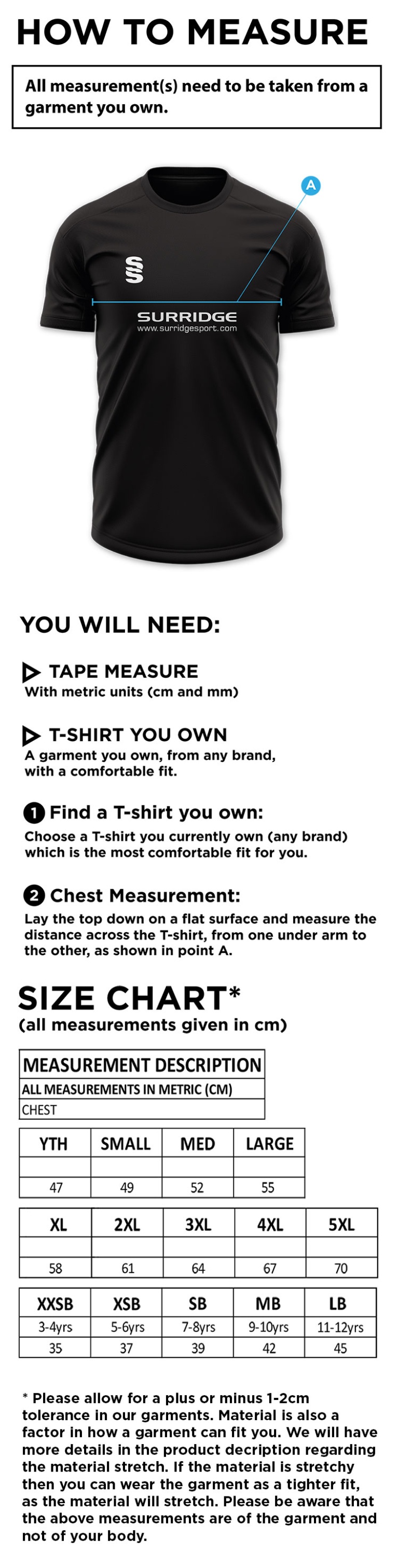 Loughborough Recreational CC - Blade Polo - Size Guide